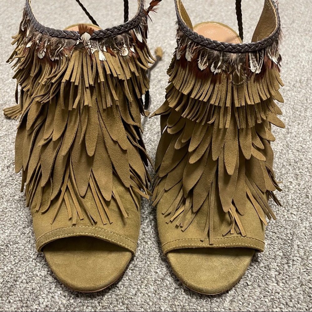 Aquazzura Pocahontas Suede and Feather Heels Sz 40